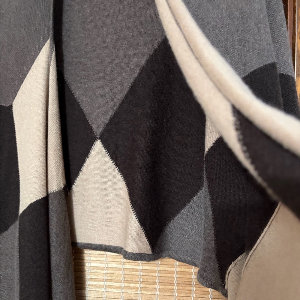 Sisters Geometric Color Block Open Cardigan Shawl Wrap Taupe Cream Boho - Picture 11 of 11